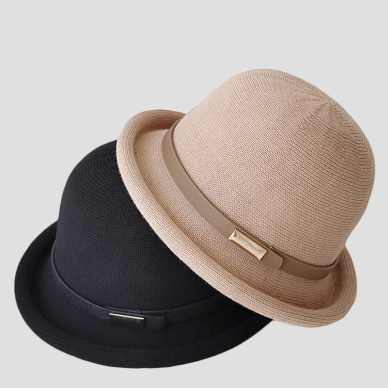 Bucket Hat for Women Breathable Cotton Linen Spring Knitted Fisherman Hats Folding Basin Cap 2024 Rolled Edge Protection Caps