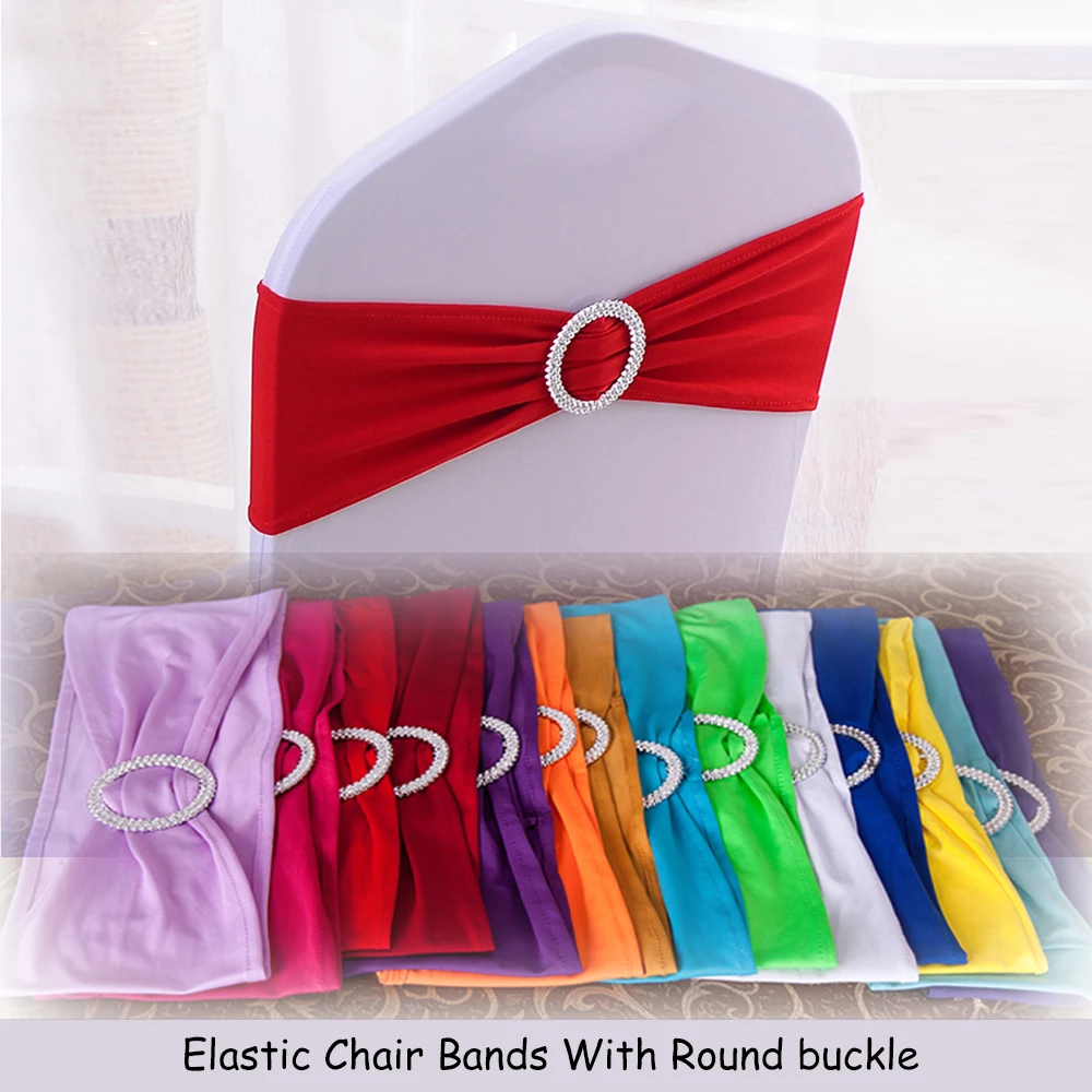

Wholesale 50 Pieces Adjustable Chair Sashes, Stretch Spandex Elastic Bands with Buckle for Wedding Reception Bridal Shower