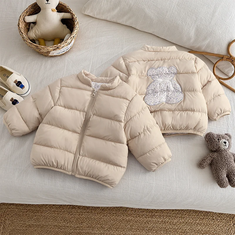 Children Reversible Down Coats Kids Back Cute Print Versatile Outdoor Warm Outerwear Boys Girls Daily Comfortable Zipper Jacket
