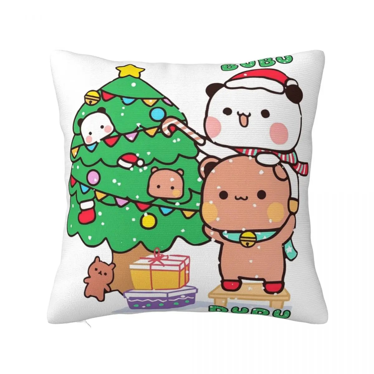 Bubu Dudu Xmas Panda Merry Christmas Pillowcase Printing Polyester Cushion Cover Decoration Pillow Case Cover Seater Zipper