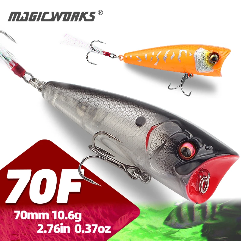 

Magic Works Popper Fishing Lure 70mm 10.6g Hard Baits Supplies New Poppers for Pike and Perch Surface Bait Wobbler Fishing Goods