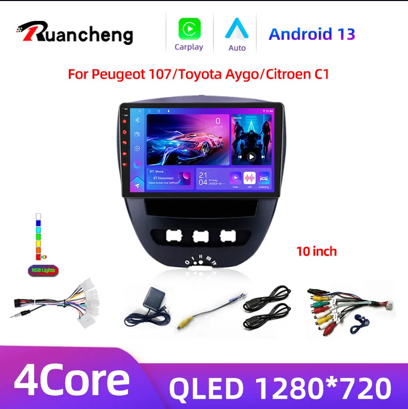 Android 12 2 Din Car Multimedia Player For Peugeot 107 Toyota Aygo Citroen C1 2005-2014 Head Unit Stereo GPS Navigation BT WIFI