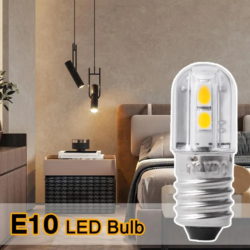 1PC E10 Indicator Light 100LM E10 Led Bulb 4pcs LED 3030 6V 12V Lamp Work Light Warm White For Torch Car Indicator Light