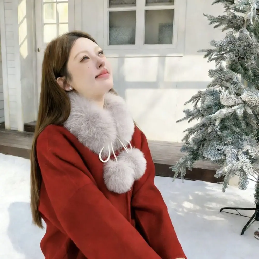 Gifts Faux Fur Faux Fur Collar Pom Pom Tie Fluffy Texture Fluffy Neck Warmer Pull Through Warm Fur Collar Shawl Coat Accessories
