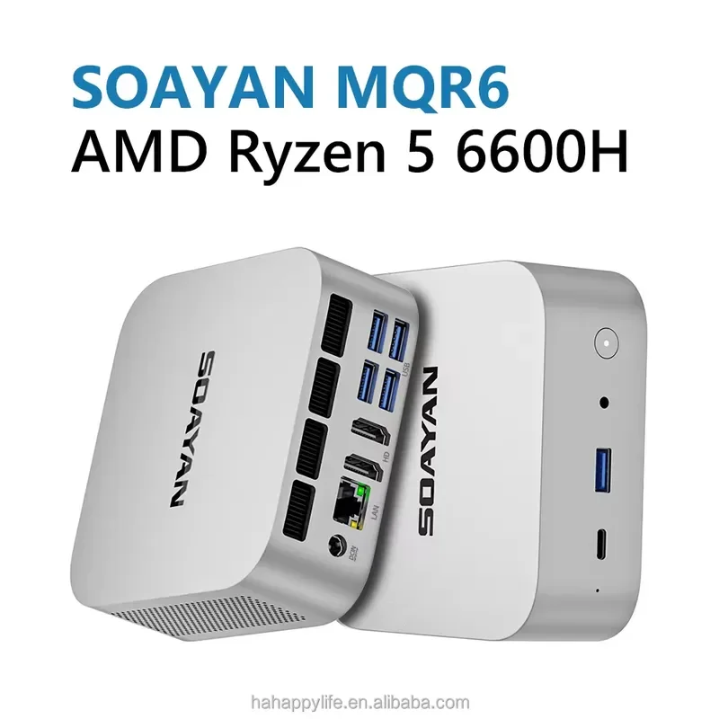 BOLRZO New Mini PC Ryzen 5 6600H 8-16GB DDR5 2TB SSD Windows 11 Pro/Linux WiFi6 BT5.2 Type-C 4K Triple Screen Display