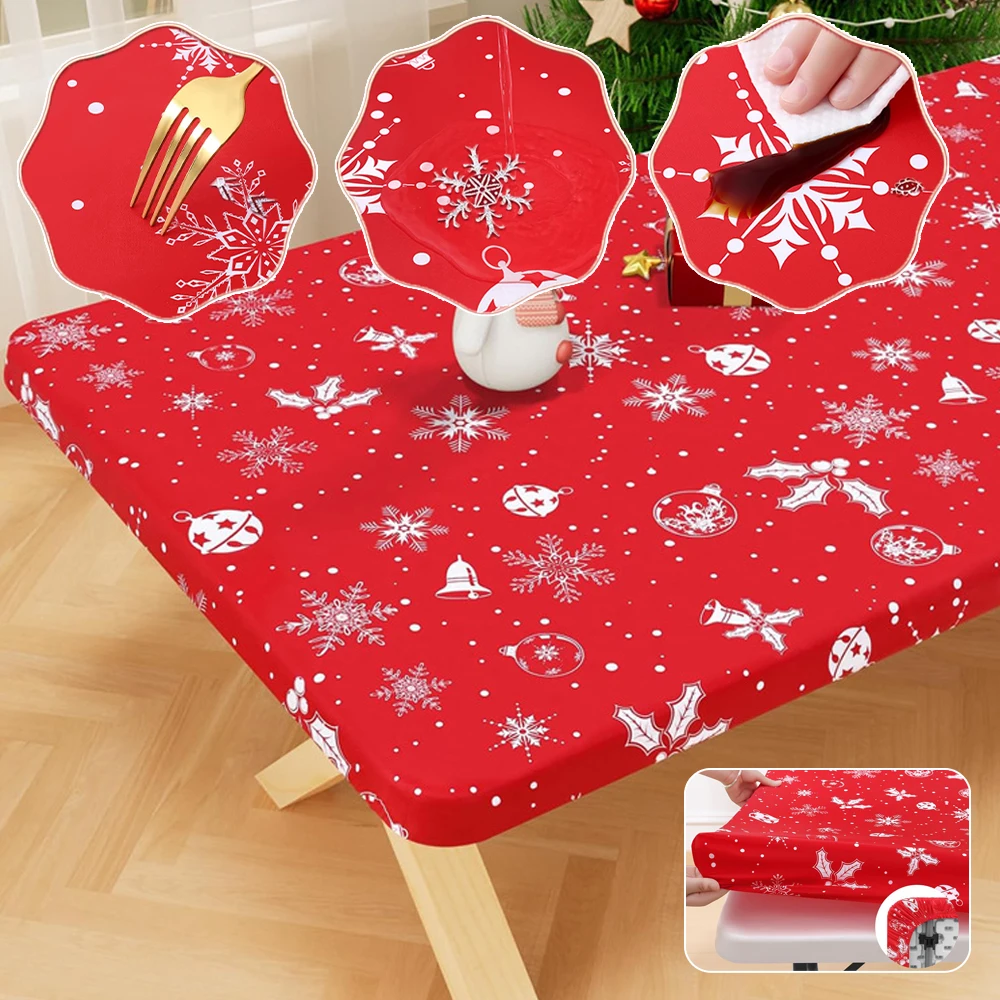 

Waterproof Christmas Tablecloth Elastic Fitted Tablecloths for Camping Indoor Outdoor Washable Folding PEVA Table Covers 크리스마스