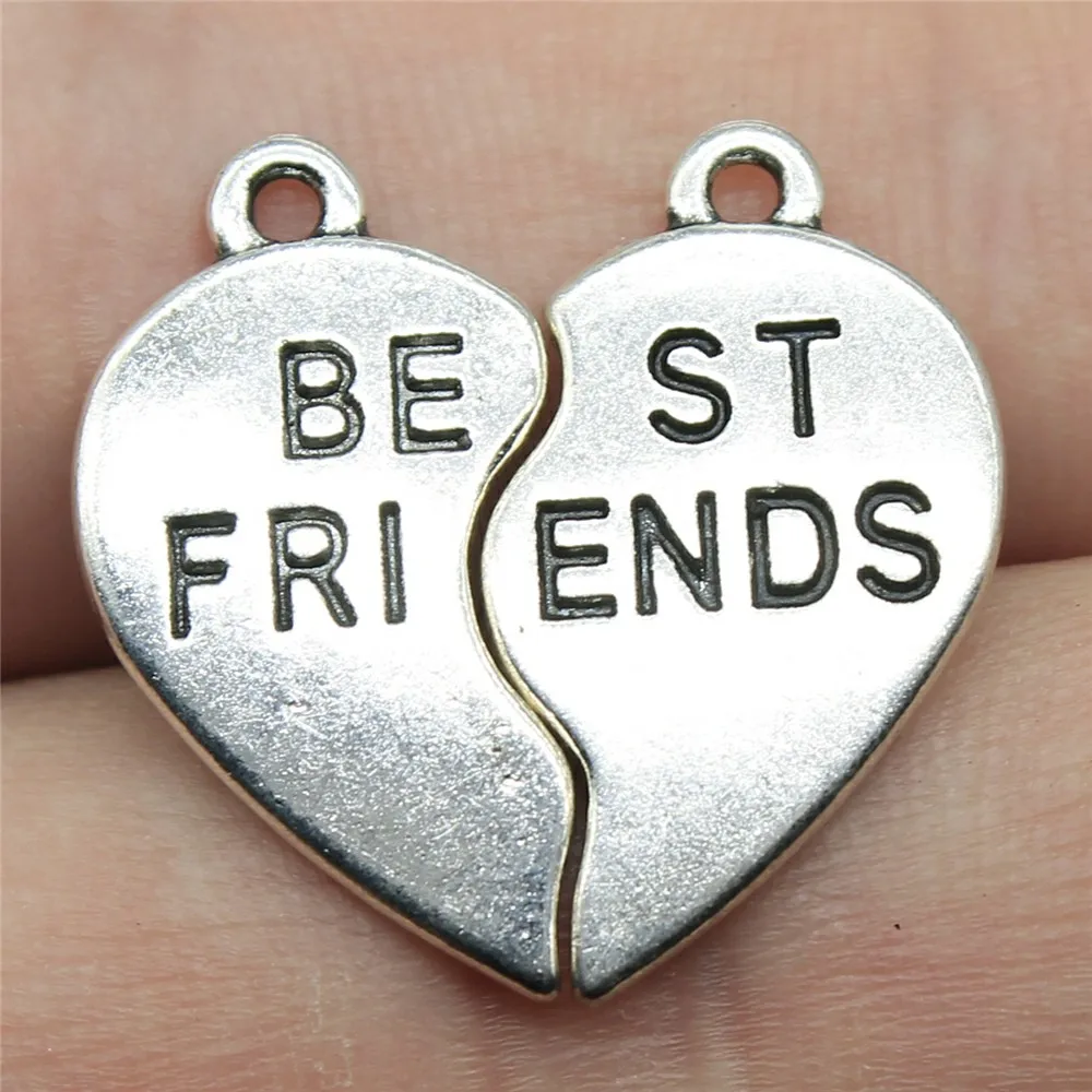 10pcs 23x22mm Best Friends Heart Puzzle Pieces Charms For DIY Jewelry Making Antique Silver Color Antique Bronze Color