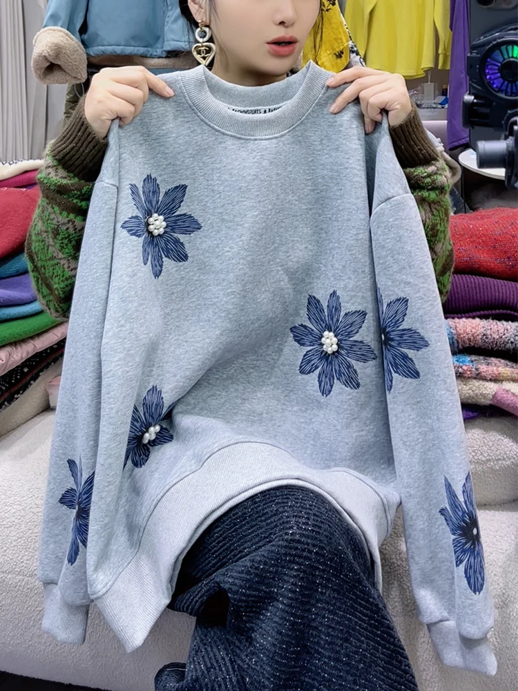 

Faionable Long Sve круглый свитшот Ne большого размера с принтом и высокой талией, свободный крой, весенняя женская одежда для поездок на работу