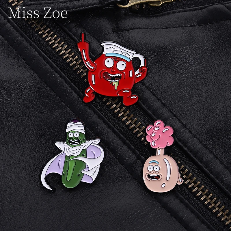 

Science Fiction Sitcom TV Series Enamel Pins Mock Cucumber Laboratory Beaker Brooches Lapel Badges Clothes Jewelry Fans Gift