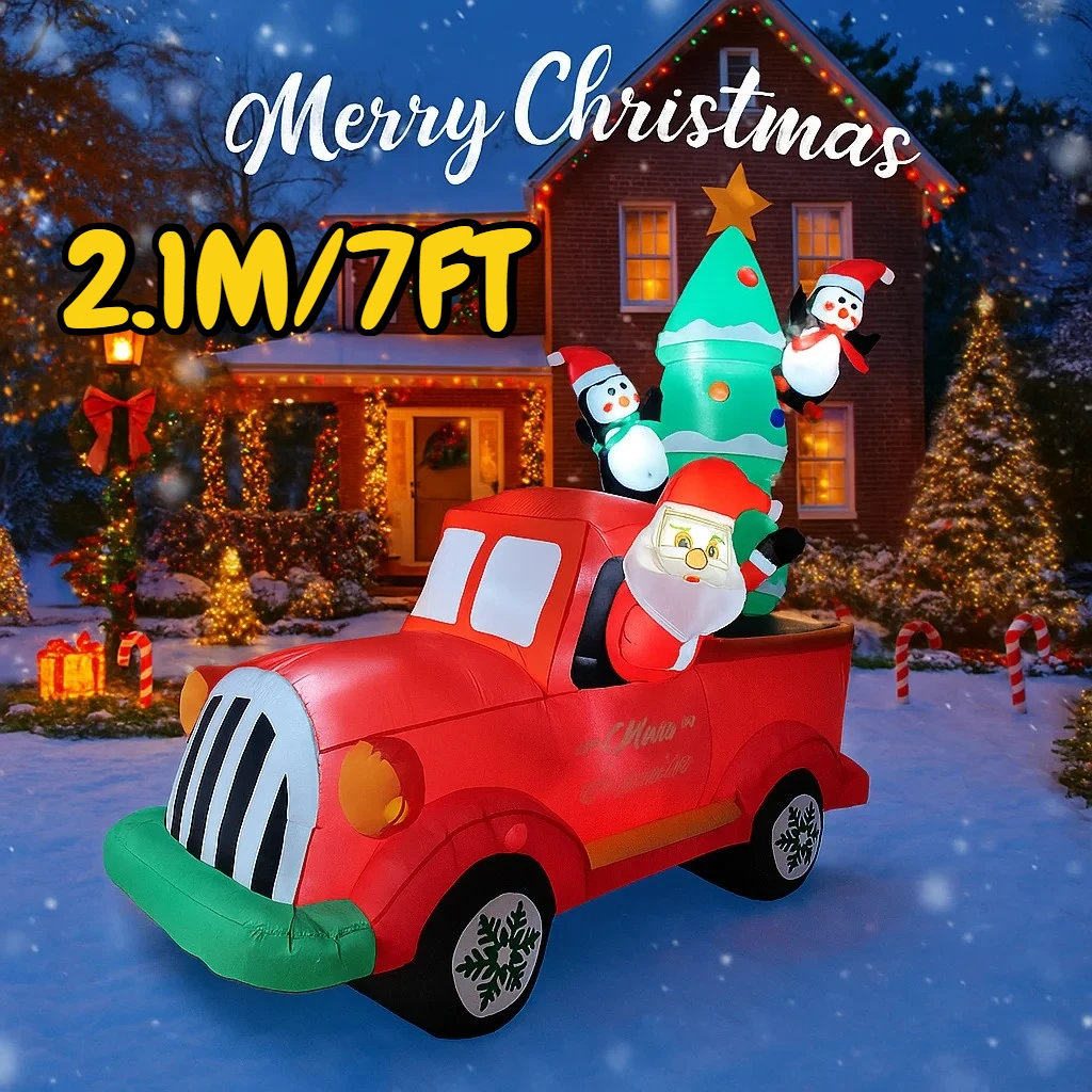 

2.1M/7FT Santa Claus Penguin Truck Christmas Decorations Home Inflatable Toys With LED Lights Yard Xmas Ornaments Decor Supplies