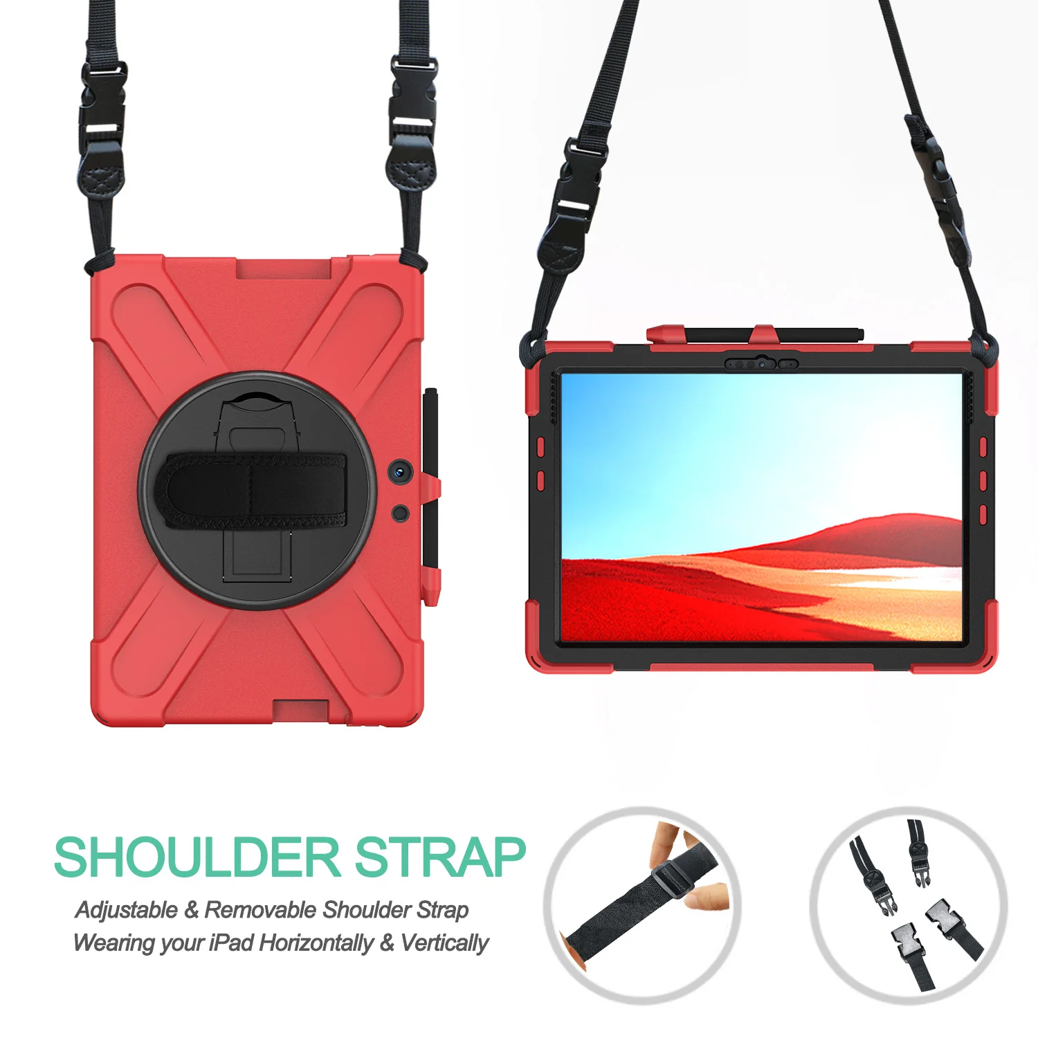 Heavy Duty Protective Case for Microsoft Surface Pro X Shockproof Cover with Kickstand Shoulder Strap Cases for Surface ProX