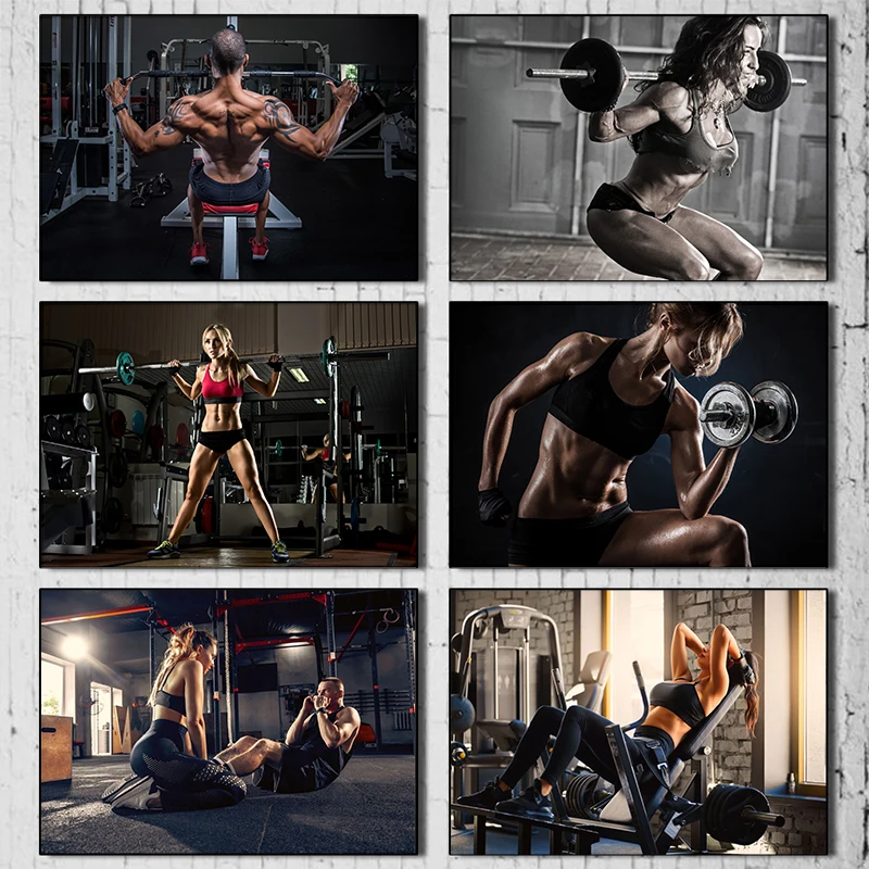 Fitness Sports Poster Running Iron Lifting Boxing Muscle Canvas Printing Wall  Art Decoration Painting Home Room Gym Decoration