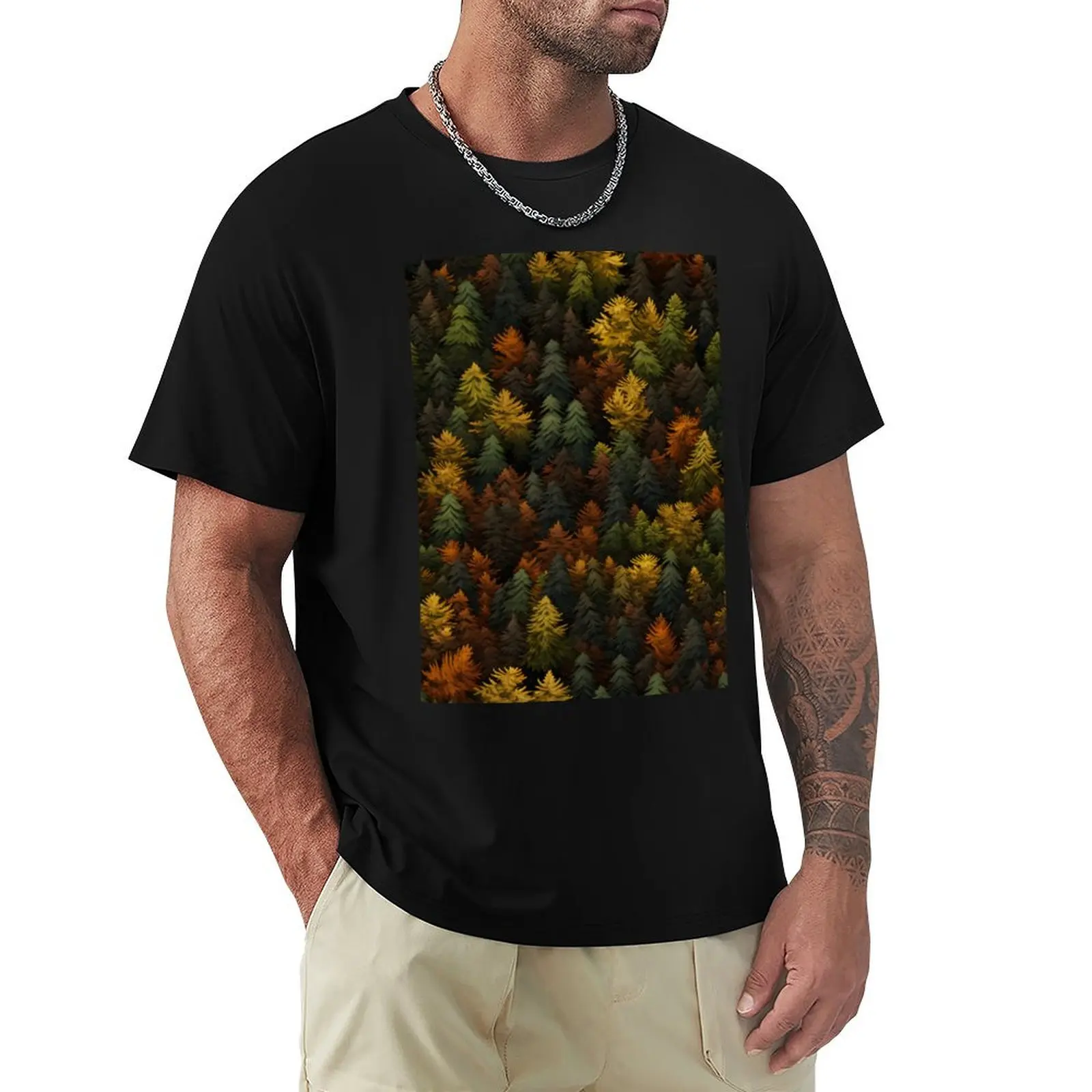 Autumn Trees Seamless Repeating Tile Pattern Design T-Shirt customs design your own Aesthetic clothing mens champion t shirts