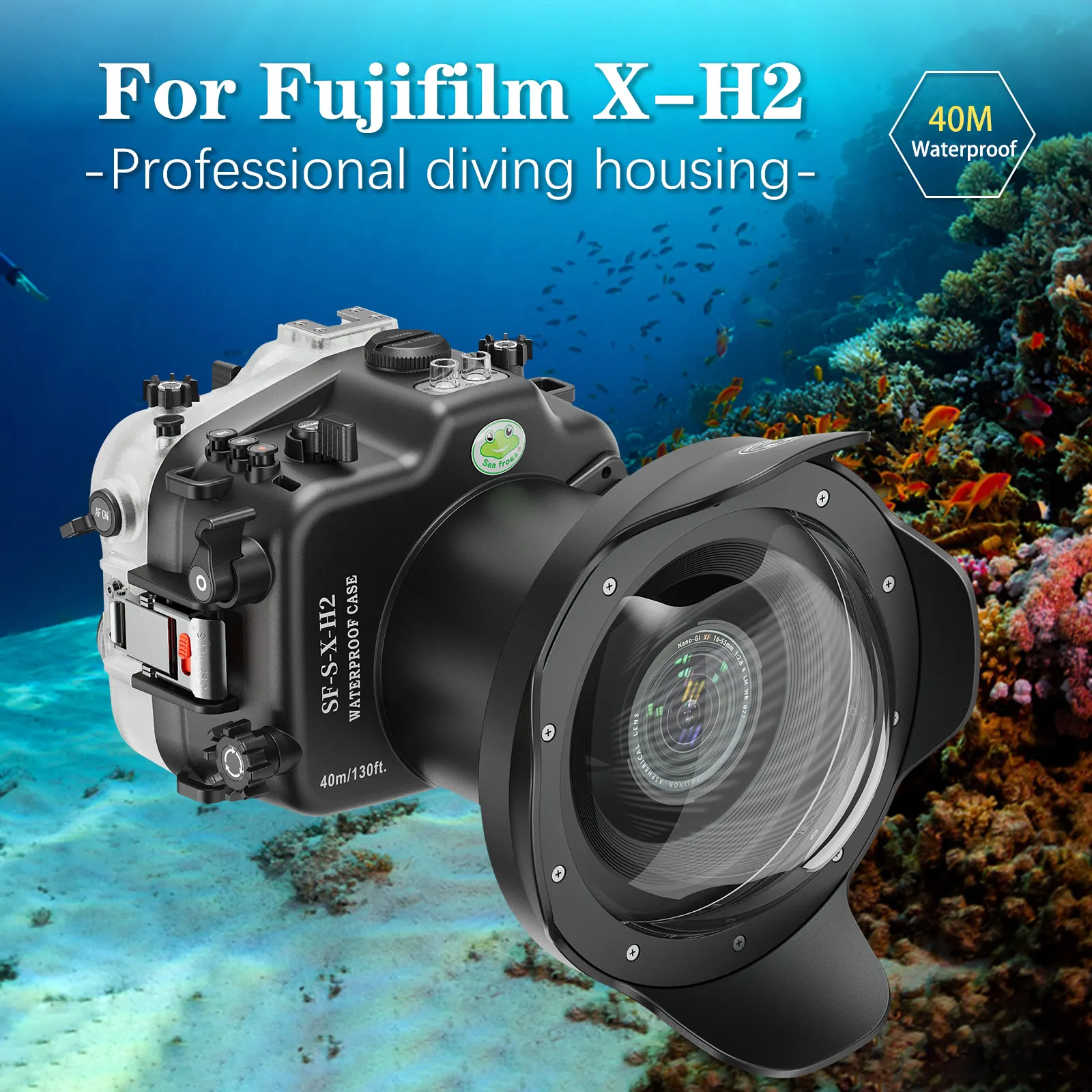Seafrogs Waterproof Housing for Fujifilm X-H2 Camera XC16-50MM 1:3.5-5.6 40m Depth Underwater Diving Case for Diving