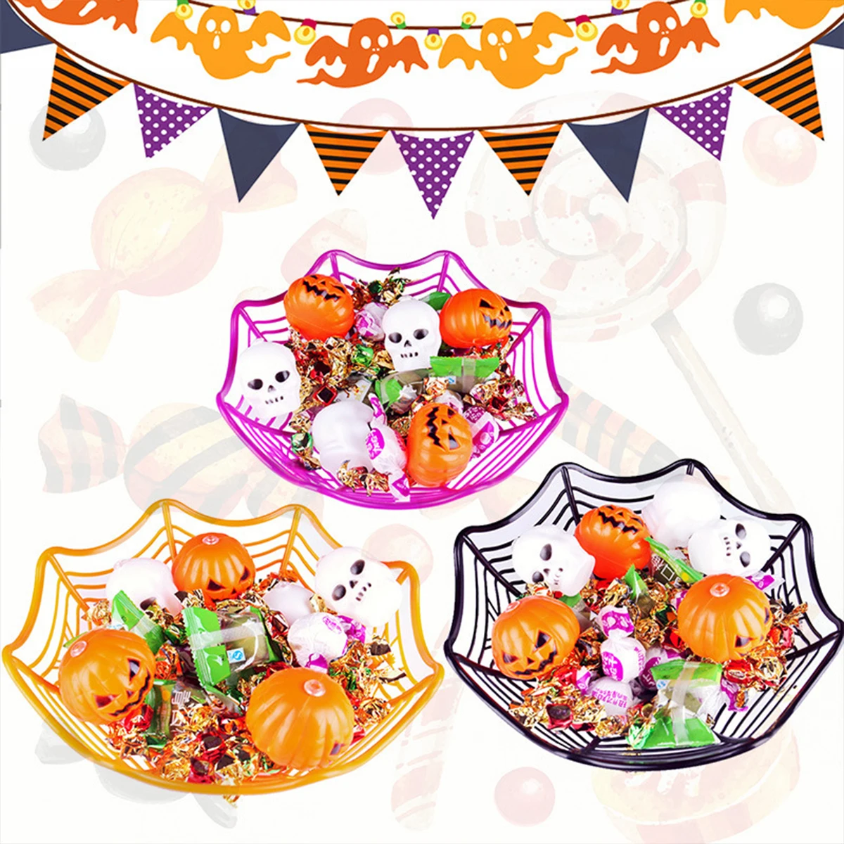 1PC - Halloween Props Spider Web Water Fruit Basket Holiday Snack Storage Plate Candy Plate Decoration