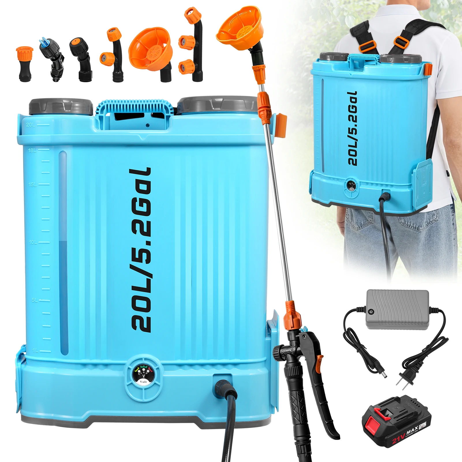 Battery Powered Backpack Sprayer 5.2 Gallon 100 PSI Electric Garden Sprayer for Makita 18V 2.0Ah Battery with Charger Included