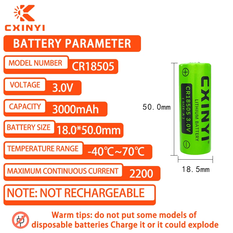 CXINYI CR18505 3V lithium battery 3000mAh used for intelligent water meter PLC industrial control servo fire detection alarm