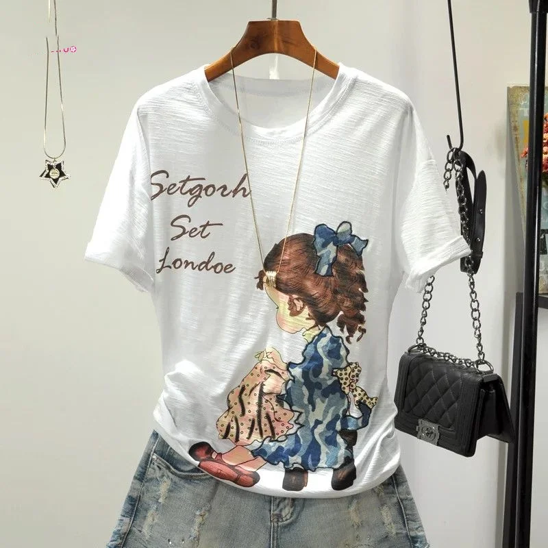 

2024 Summer New Women's Korean Version Loose Casual Short Sleeve Versatile Fashion Crew Neck Letter Herringbone T-shirt Tops