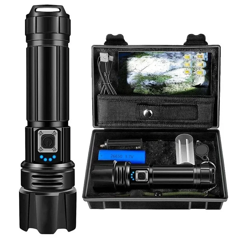 Rechargeable 100000 High Lumen Waterproof Flashlight Light Emitting Diode Beads Strongest Flashlight with 26650 Battery