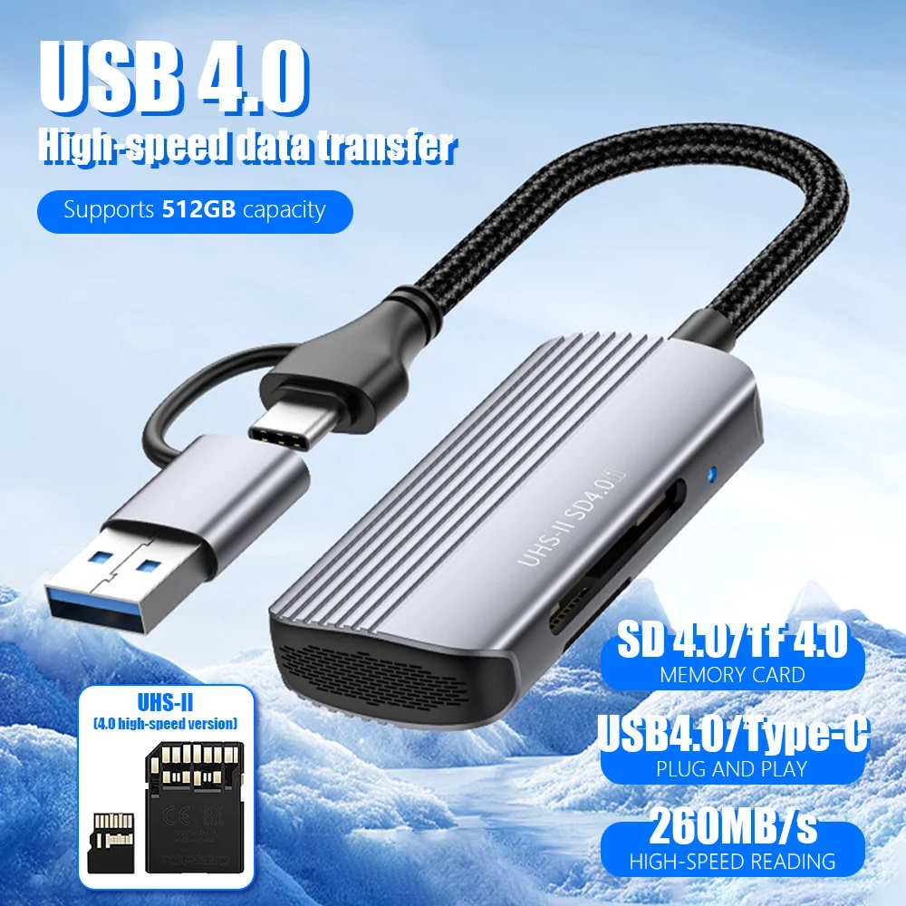UHS-II USB4.0/Type C Card Reader SD/TF4.0 260MB/s Card Reader Dual-card Read Simultaneous For Laptop Phone Macbook PC Cardreader