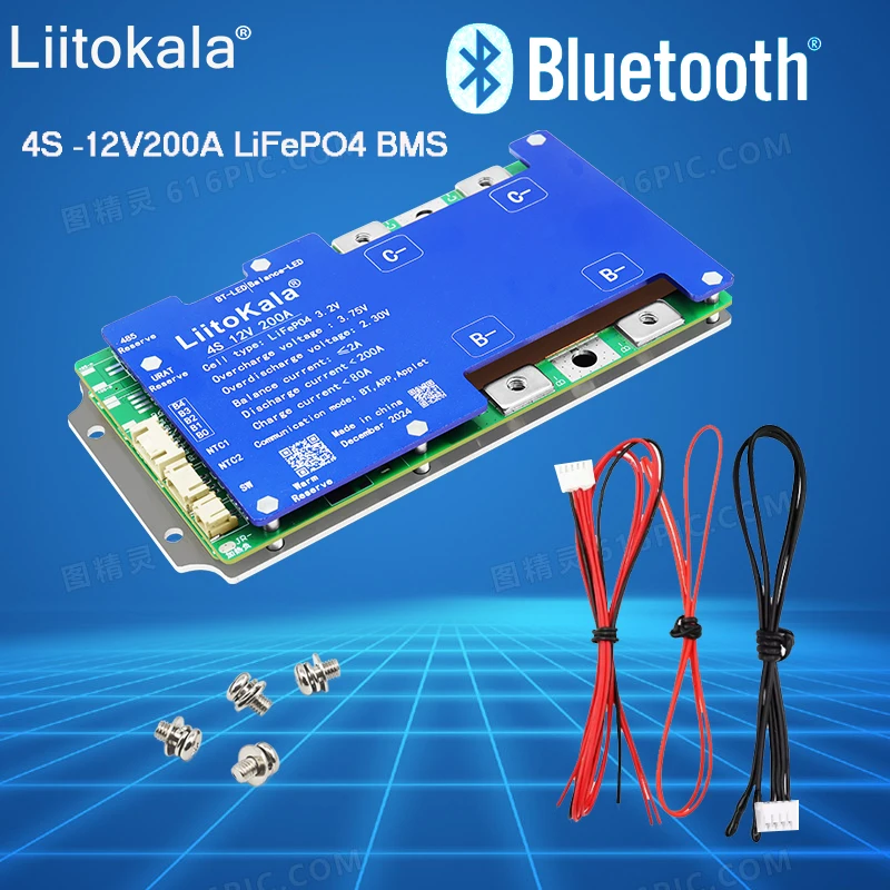 LiitoKala 4S-12V200A Built-in Bluetooth BMS Uart series heat passive balance function with automobile starting power supply