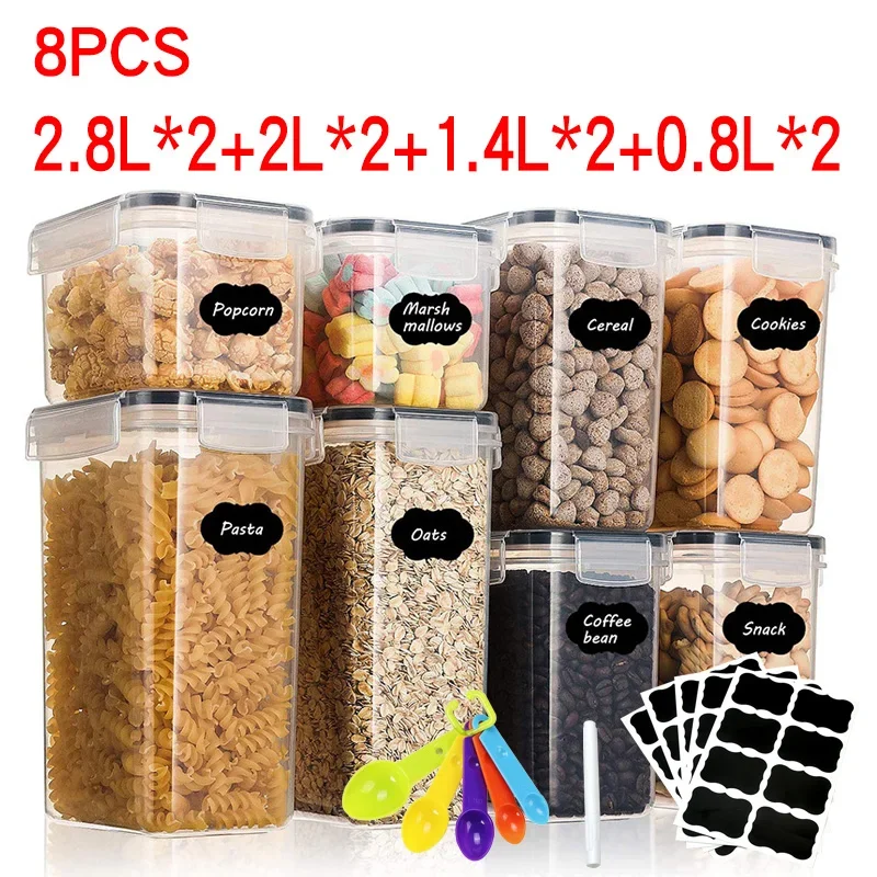 Kitchen Organizer and Storage Container with Lids Refrigerator Noodle Box Tank Sealed Cans Food Storage Containers Set 8pcs