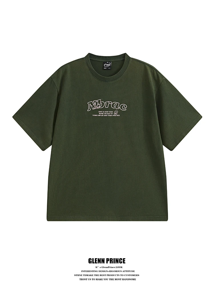 

GPstudio Retro Illustration Washed 300G Heavyweight Short Sleeve T-Shirt Men Commute Casual Cotton Tee Youth Fashion Brand