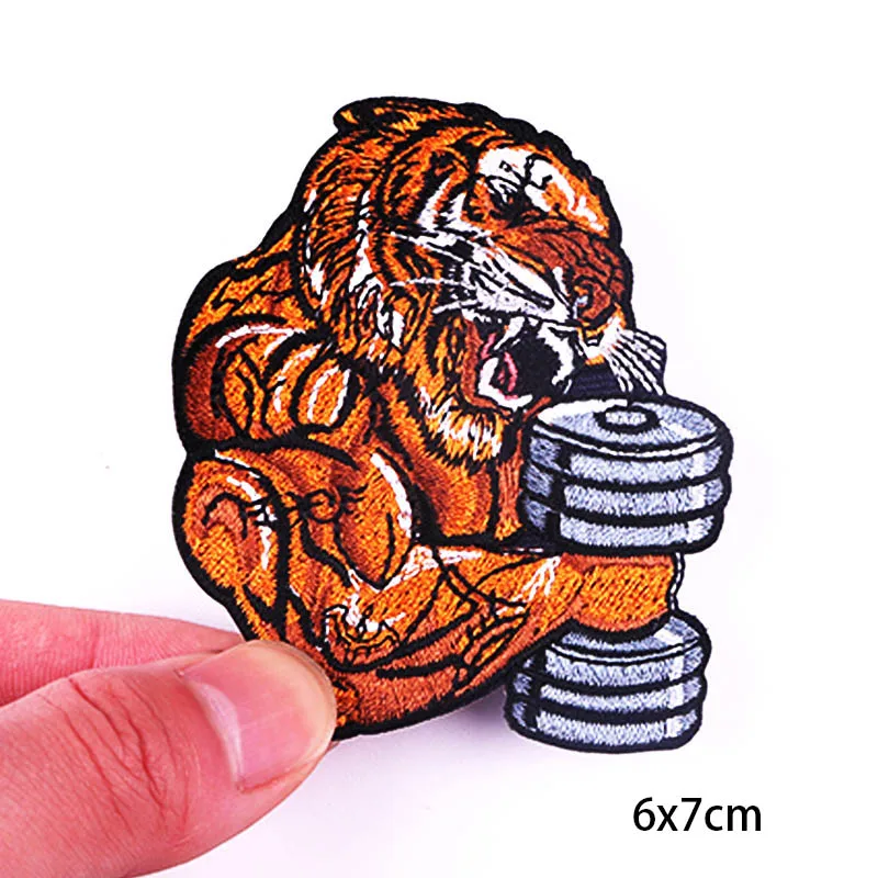 GYM MODE Embroidery Patch Iron On Patches For Clothing Thermoadhesive Patches For Jackets Clothes DIY Punk Animal Fusible Patch