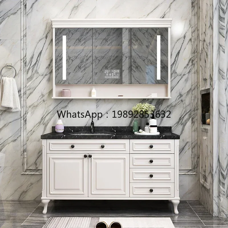 Oak Bathroom Cabinet Combination Face Wash Hand Wash Basin Solid Wood Smart Toilet Wash Table Double Basin