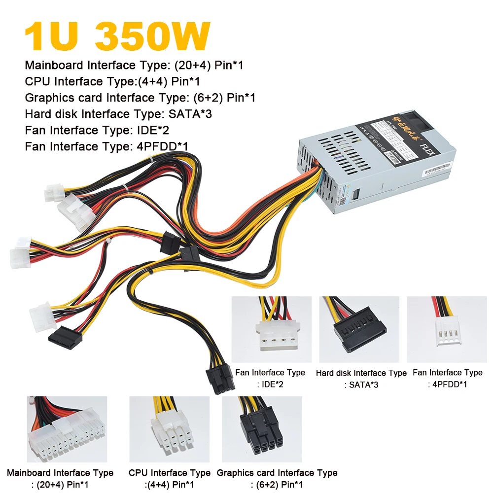 Small 1U Flex PC Power Supply For NAS POS Cash Register Machine ATX 350W PSU 180-264V 24Pin For Mini ITX Case