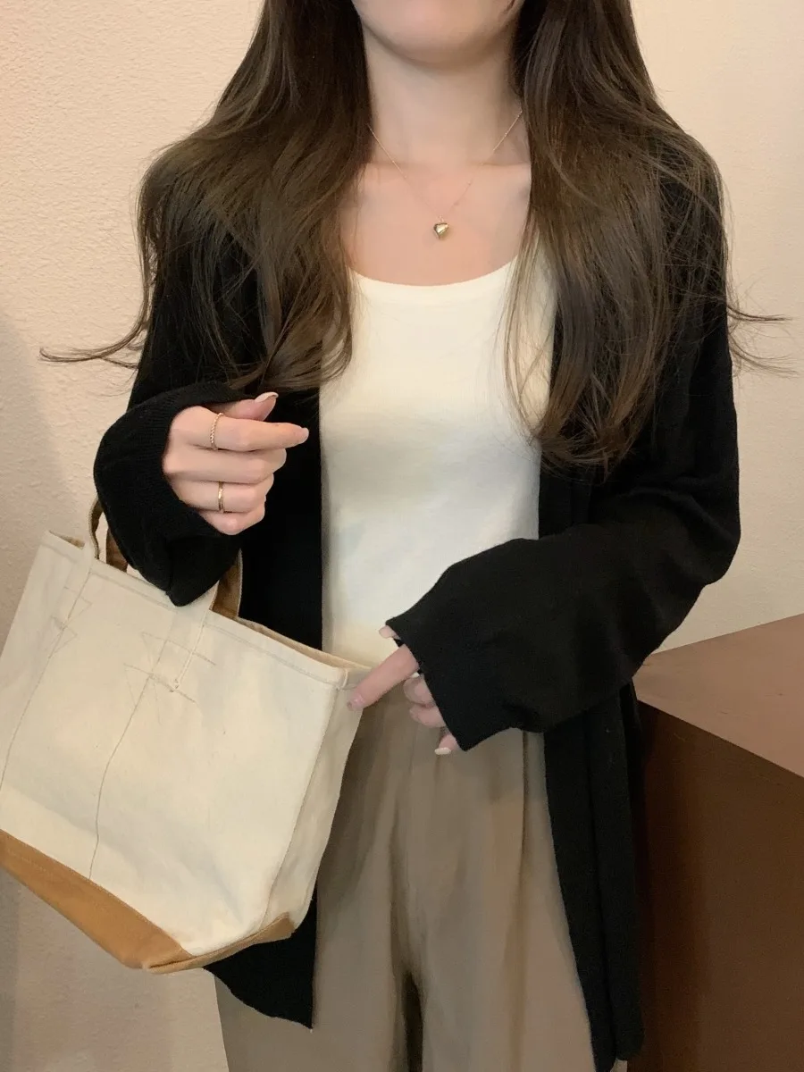 Maglione cardigan aperto lavorato a maglia pigro da donna di media lunghezza sottile Sle dimagrante capispalla allentato Casual Sle tessuto morbido lungo Sve