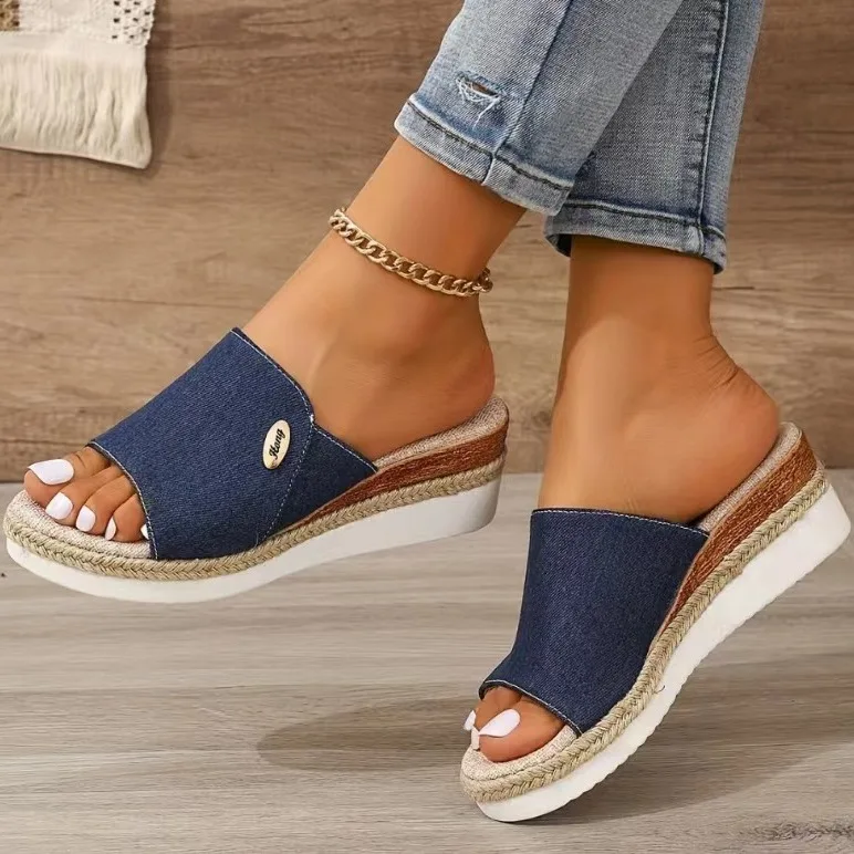 Women Fashion Sandals Summer Peep Toe Wedges Sandals 2024 New Women Casual Platform Mules Slipper Sandalias Mujer Plus Size 43