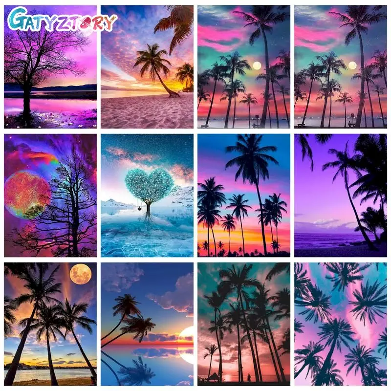 

GATYZTORY Diamond Painting With Frame Cross Stich Crafts Seaside Sunset 5D DIY Mosaic Embroidery Room Decor Adults Crafts Easy