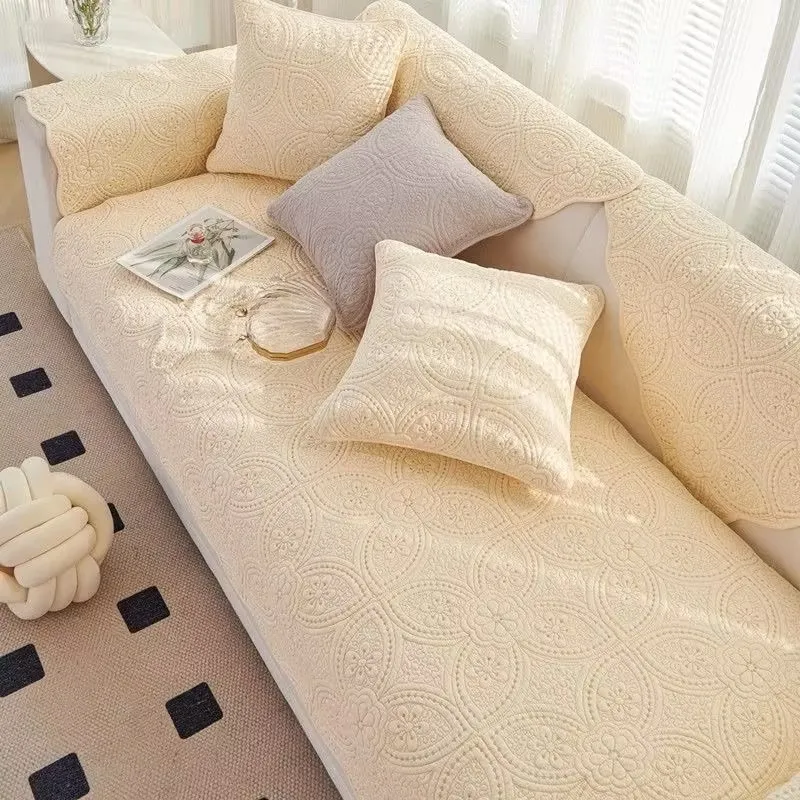 Embroidered Cotton Sofa Cover for Living Room French Vintage Universal Sofa Mat Towel Non-Slip Sofa Cover Couch Cushion 소파 커버