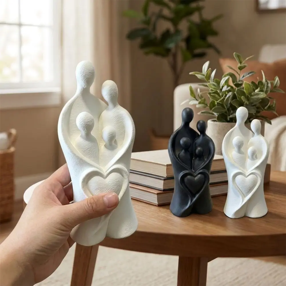 3D Printed Sculpture of A Family Hugging of Four Unique Plastic Abstract Heart Family Sculpture Modern Warm Family