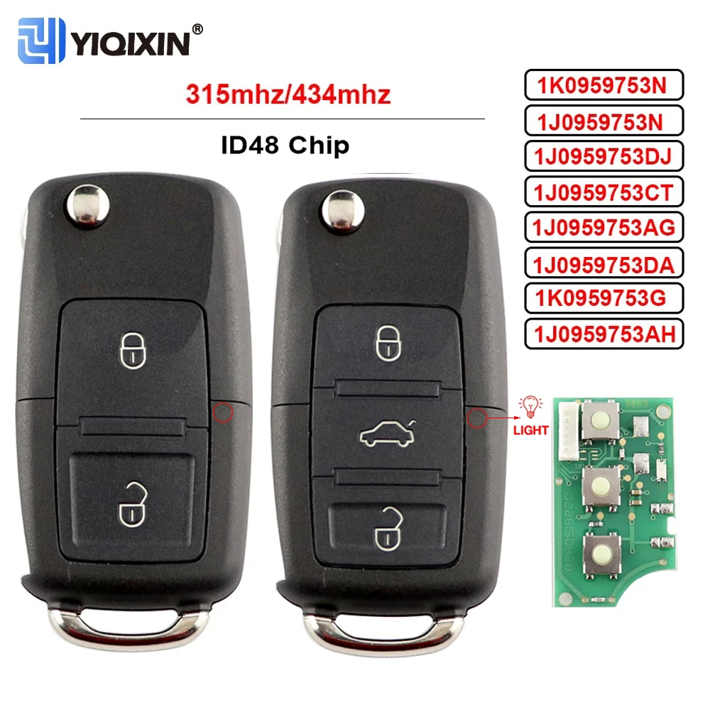 Chiave per auto a distanza 434Mhz per Volkswagen Jetta Golf 4 5 Polo Passat CC Skoda Seat Tiguan Beetle Bora B5 muslimda N AG CT ID48