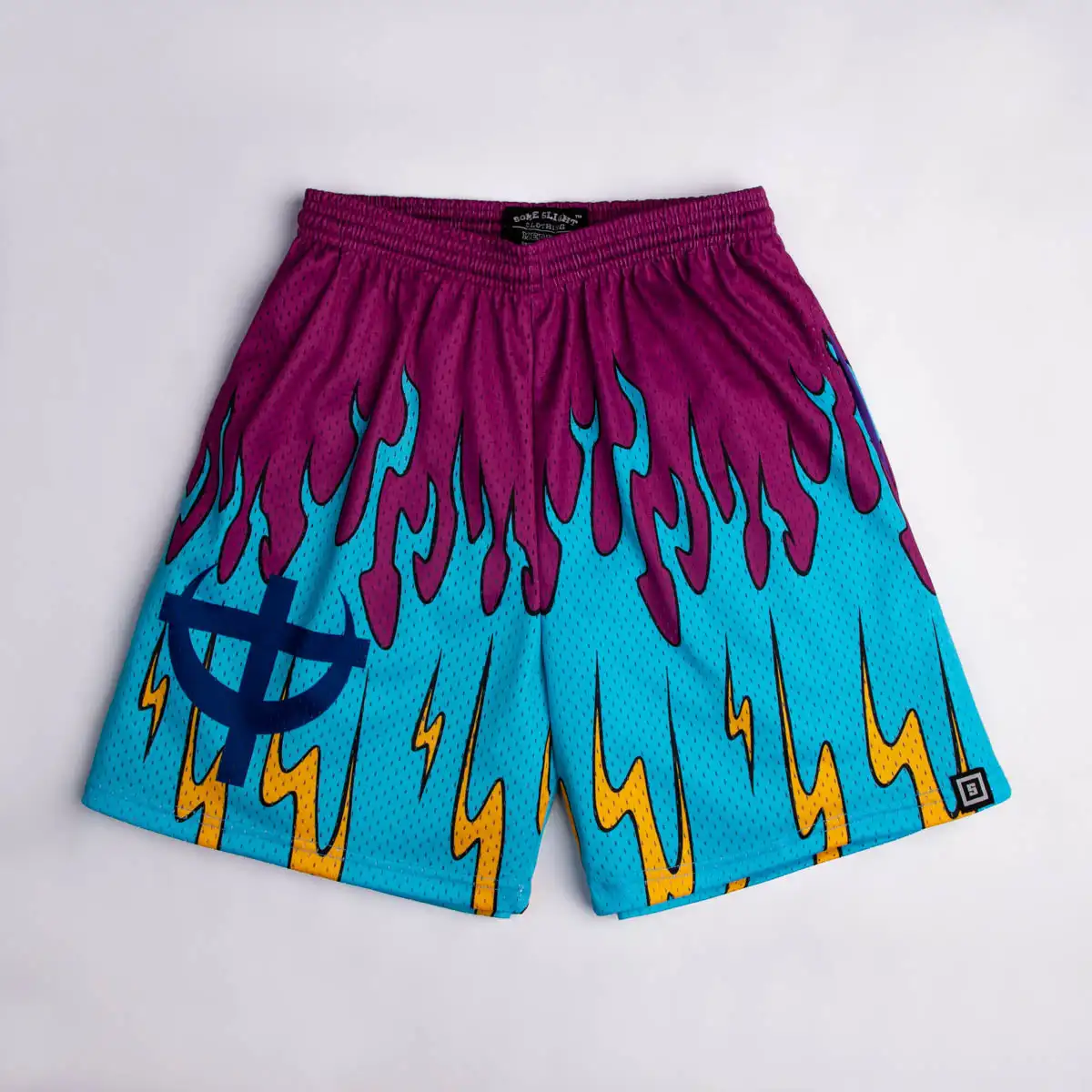 Pantalones cortos de malla One Piece Big Mom Prometheus Flame & Zeus Lightning para hombre, pantalones cortos deportivos informales transpirables de secado rápido para verano