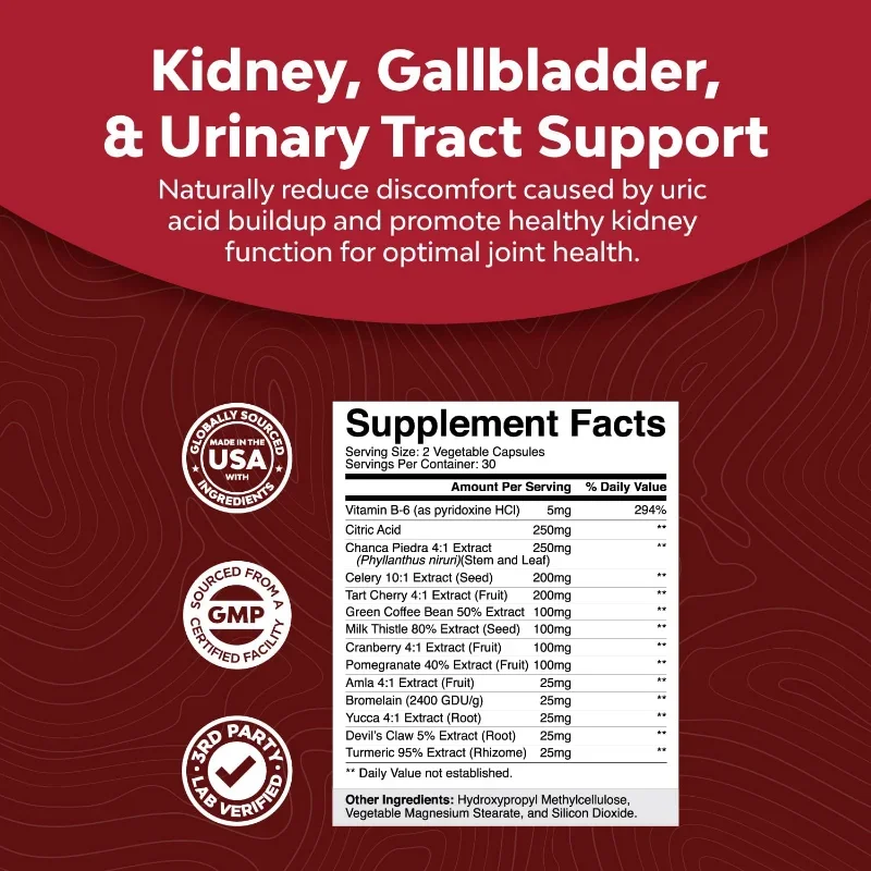 Herbal Uric Acid Cleanse & Detox - Daily Kidney Cleanse & Uric Acid Support - Joint Supplement & Detox For Men & Women