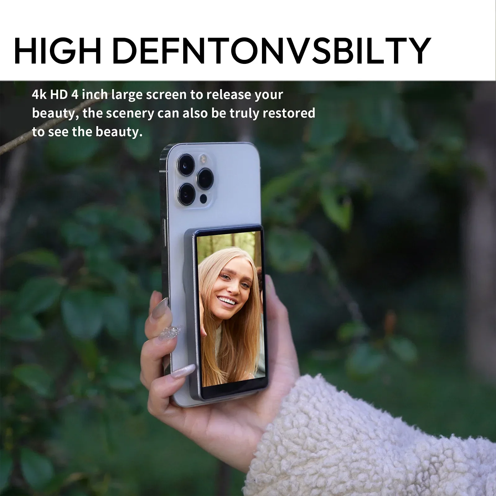 حامل مغناطيسي لاسلكي، شاشة مراقبة سيلفي، كاميرا خلفية للهاتف، اتصال بلوتوث واي فاي لصور السيلفي المباشرة #2