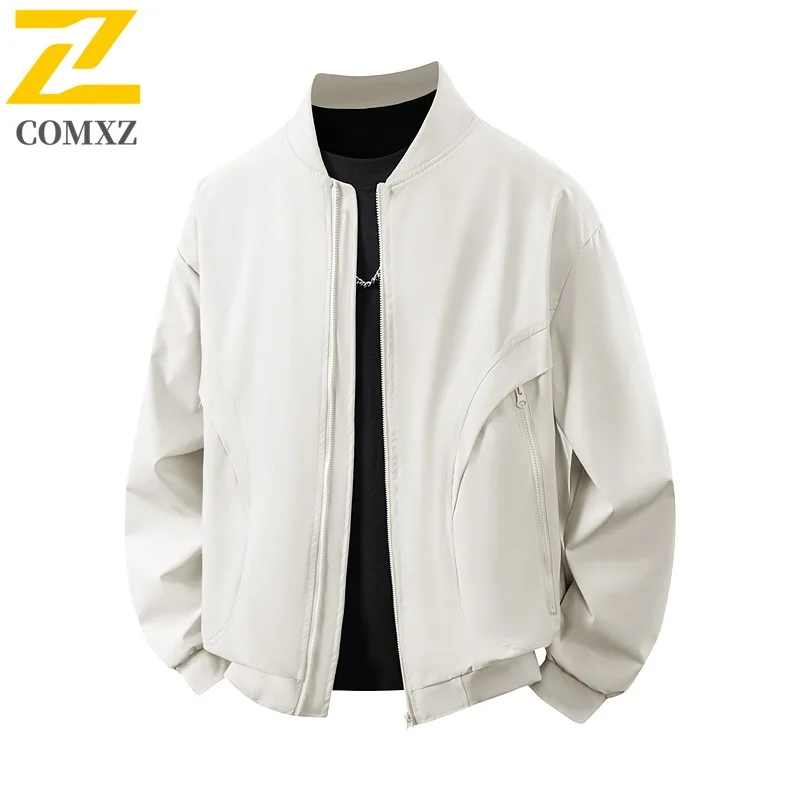 

COMXZ Hiking Stand Collar Jacket for Men Premium Travel Windproof Motorcycle Jacket Street Style Lightweight Autumn Clothing