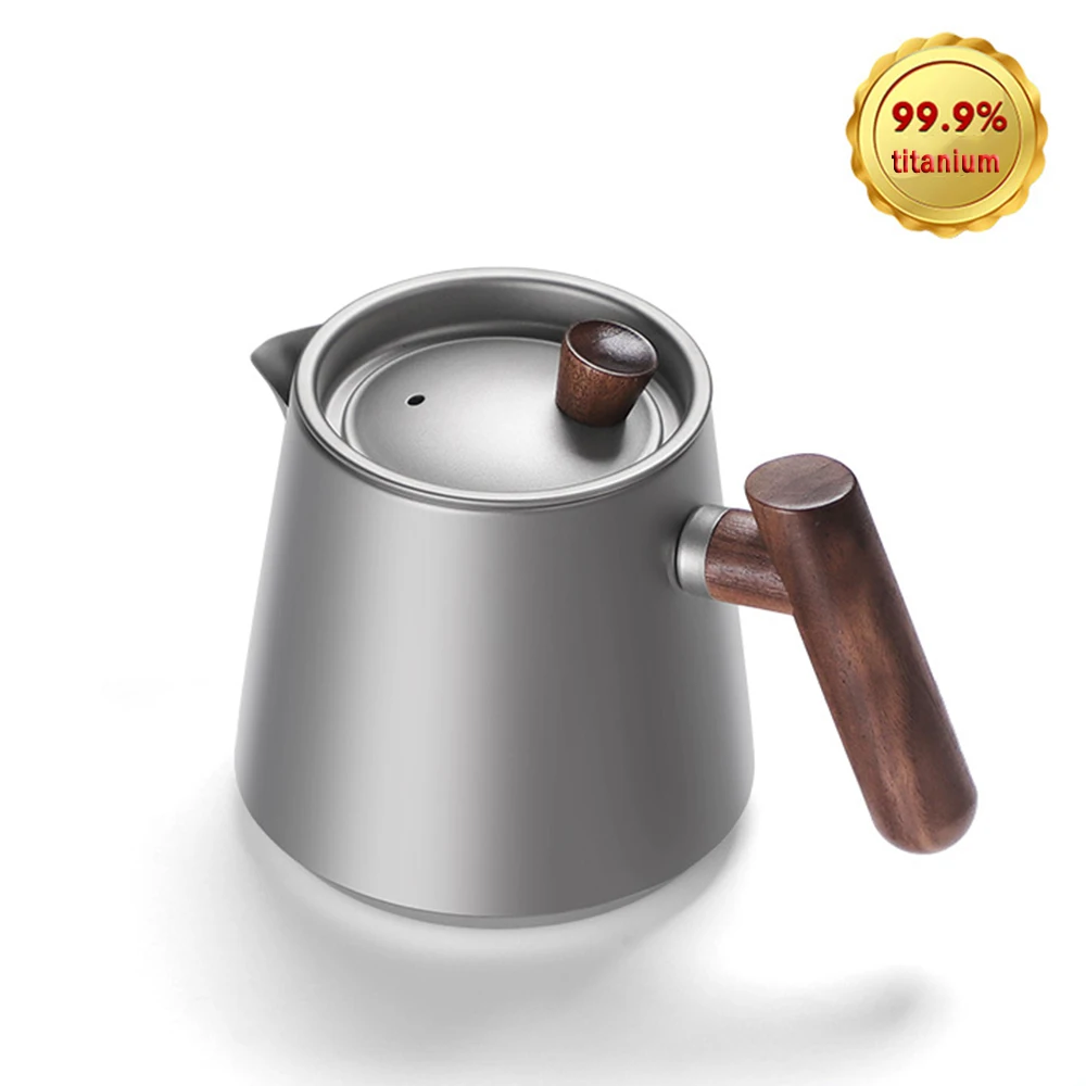 

Pure titanium teapot, Walnut handle tea maker with tea strainer, Office outdoor brewing tea pot Home Kung Fu Tea Set, 600ml