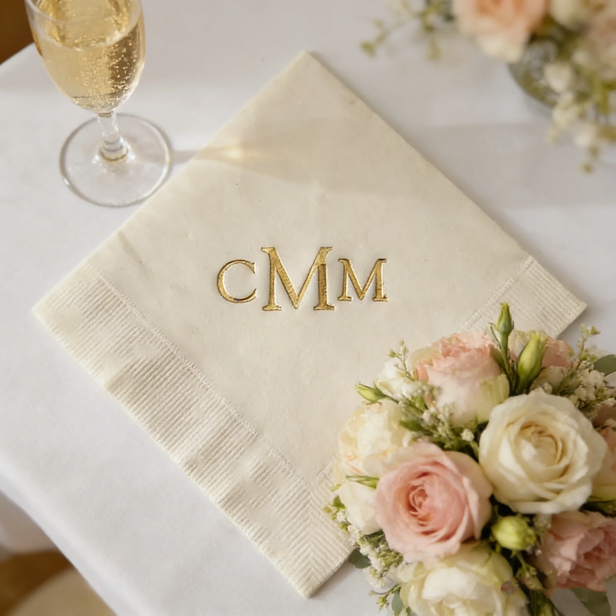 50pcs Personalized Monogram Wedding Napkins, Custom Anniversary Party Cocktail Luncheon Paper Napkins