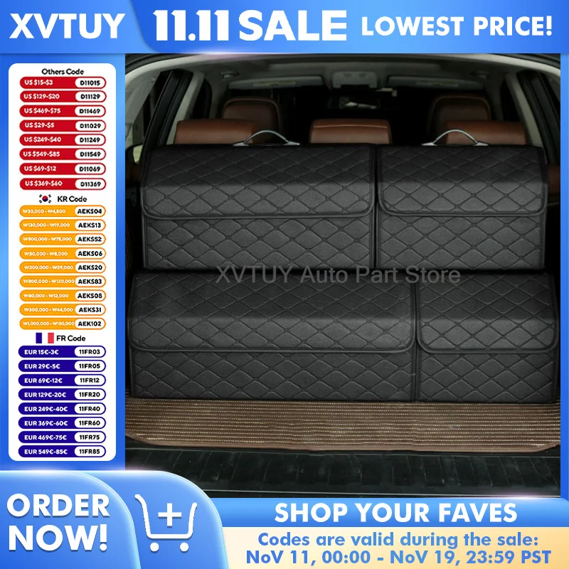 

Car Trunk Organizer Leather Foldable Multi Compartment Storage Box With Dividers For Auto Rear Tidying Waterproof Durable Big
