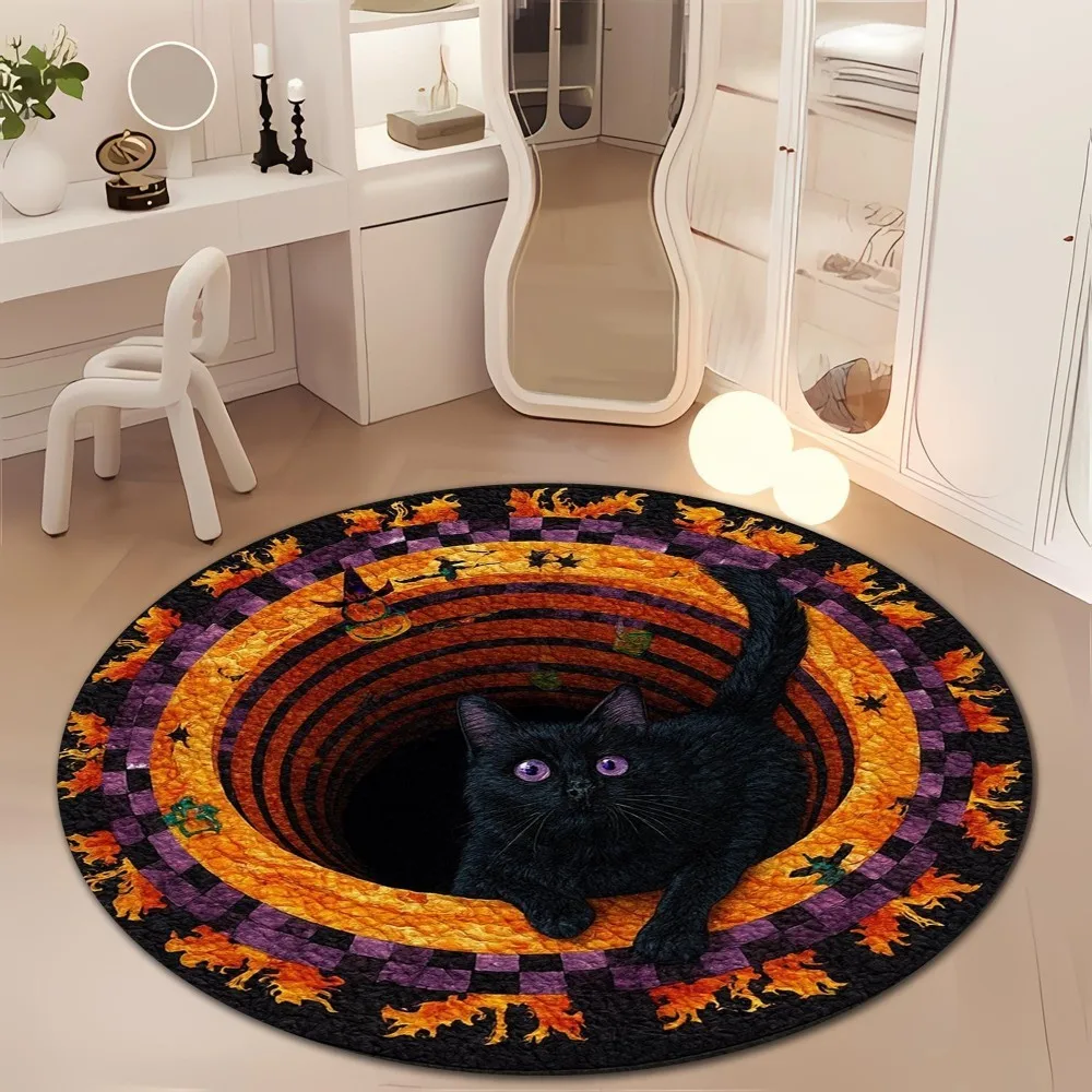 Halloween Black Cat Vortex Round Rug For Home Decor Cloakroom Study Room Bedroom Living Room Floor Mat Area Rug Mat