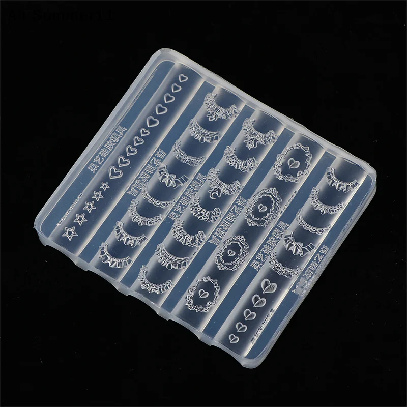 【Wq0】 Lace Trim Nail Art Silicone Mold French Skirt Star Heart Pattern Stencils Templates Diy Carving Tools Manicure Accessories