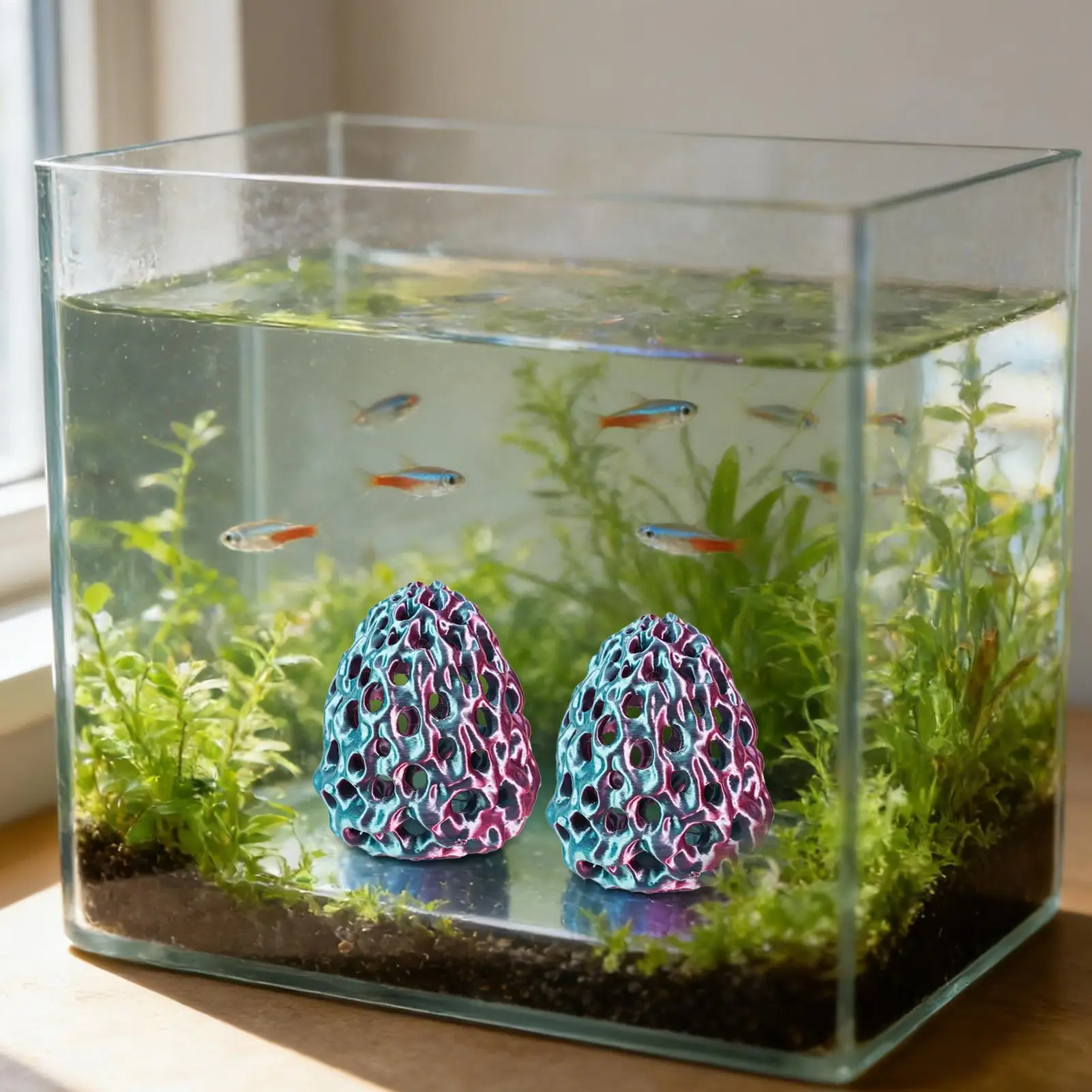 Caverna de Aquário Simulada em Pedra de Coral Porosa, Abrigo para Camarões e Peixes com Ventosa para Tanque de Guppy e Terrário, para Esconderijo e Descanso