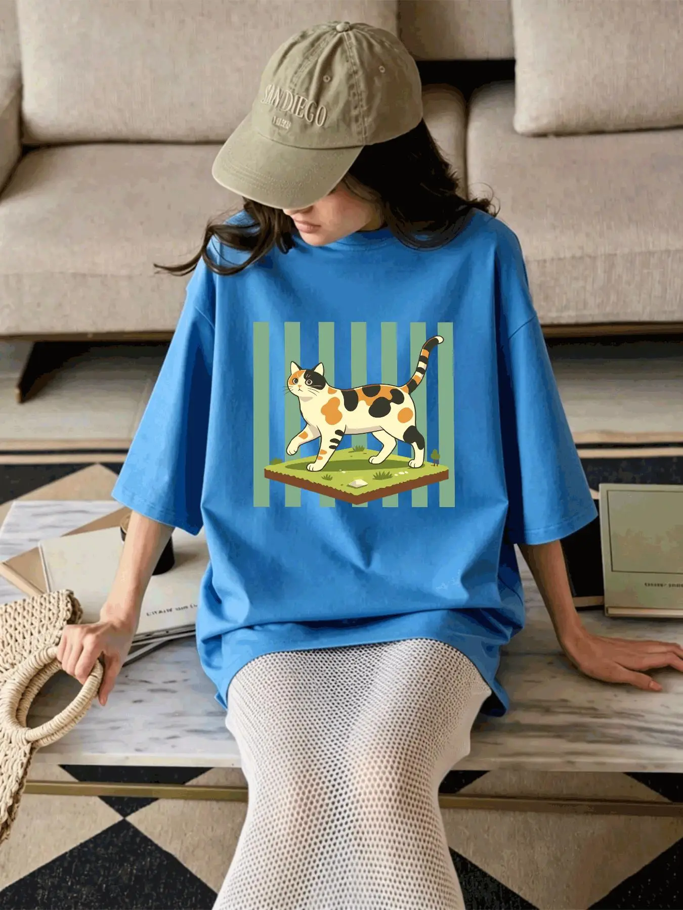Calico Cat Cartoon Print Women'S T Shirts Cotton Casual T-Shirt Summer O-Neck Short Sleeves Loose Breathable Couple Sportswear
