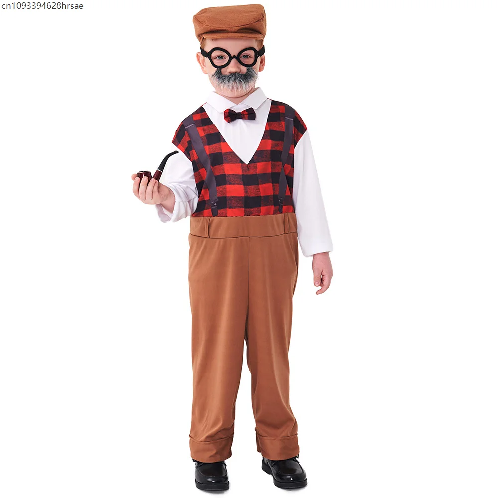 

Children Cosplay Old Man Costume of School Stage Grandpa Costume Accessories Including Hat Glasses Beard