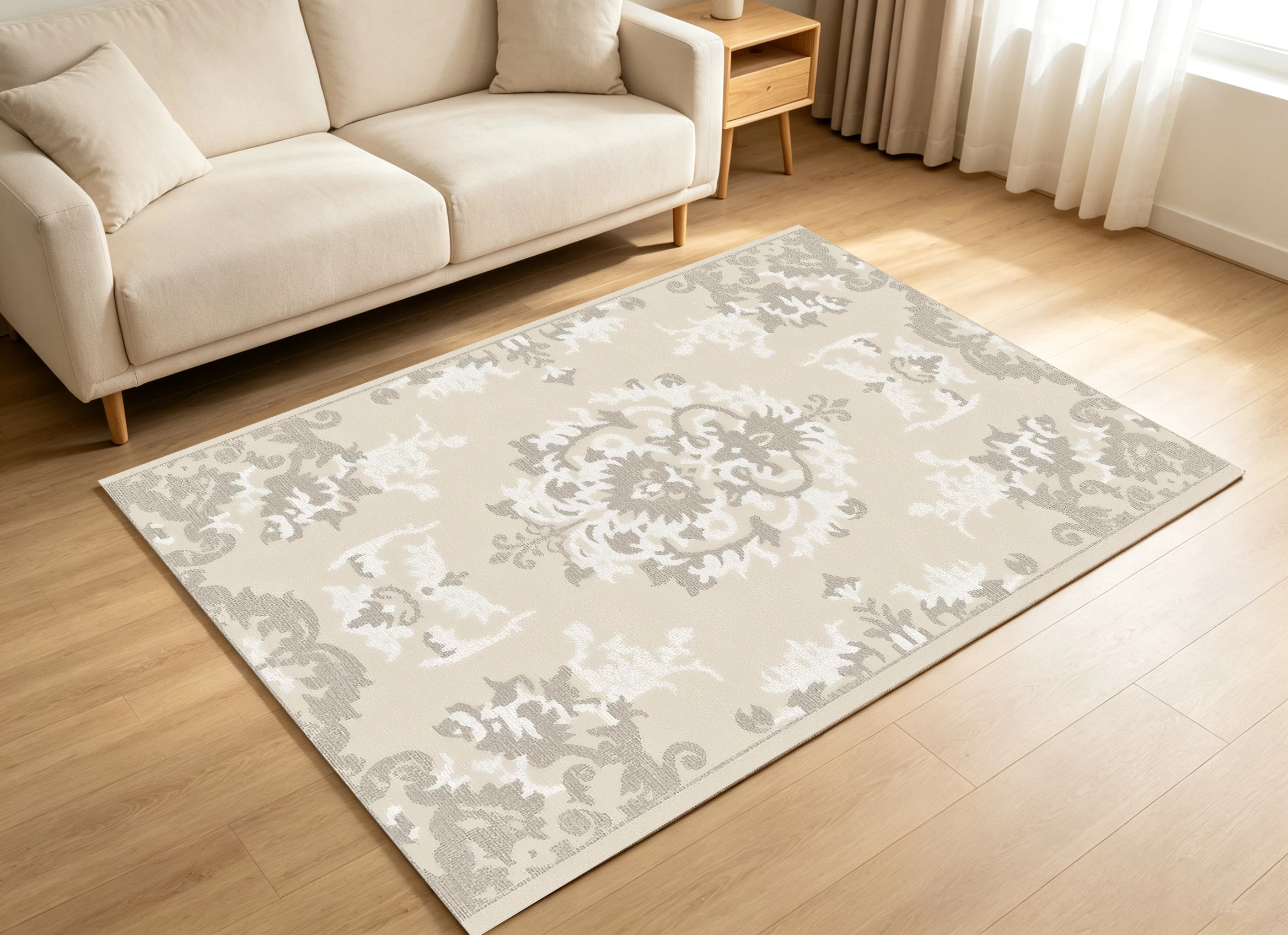 2D Large Rug, Light Beige and Brown European Retro Pattern, Soft and Skin-Friendly, Suitable for Living Room and Bedroom