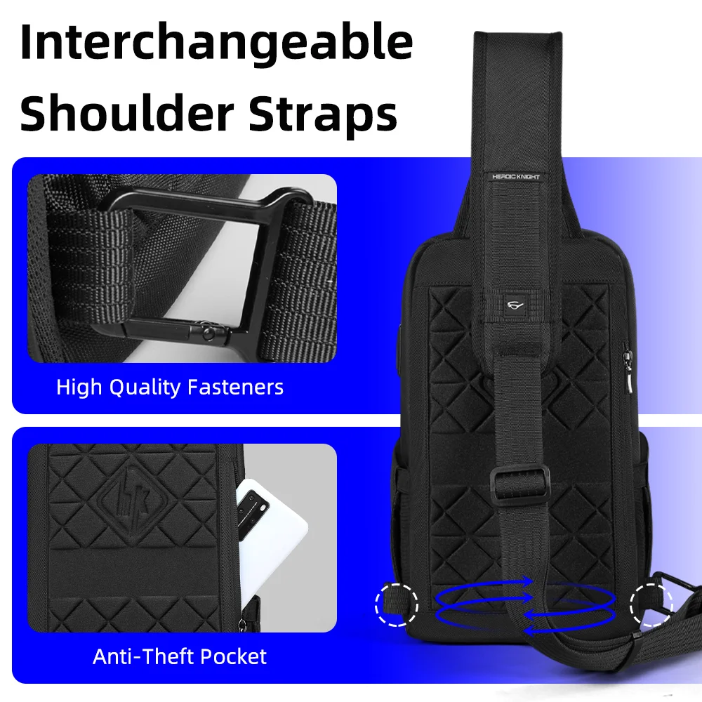 Heroic Knight Casual Men's Chest Bag Weekend Outdoor Shoulder Bag Waterproof Crossbody Bag Fashion Light Business Messenger Pack